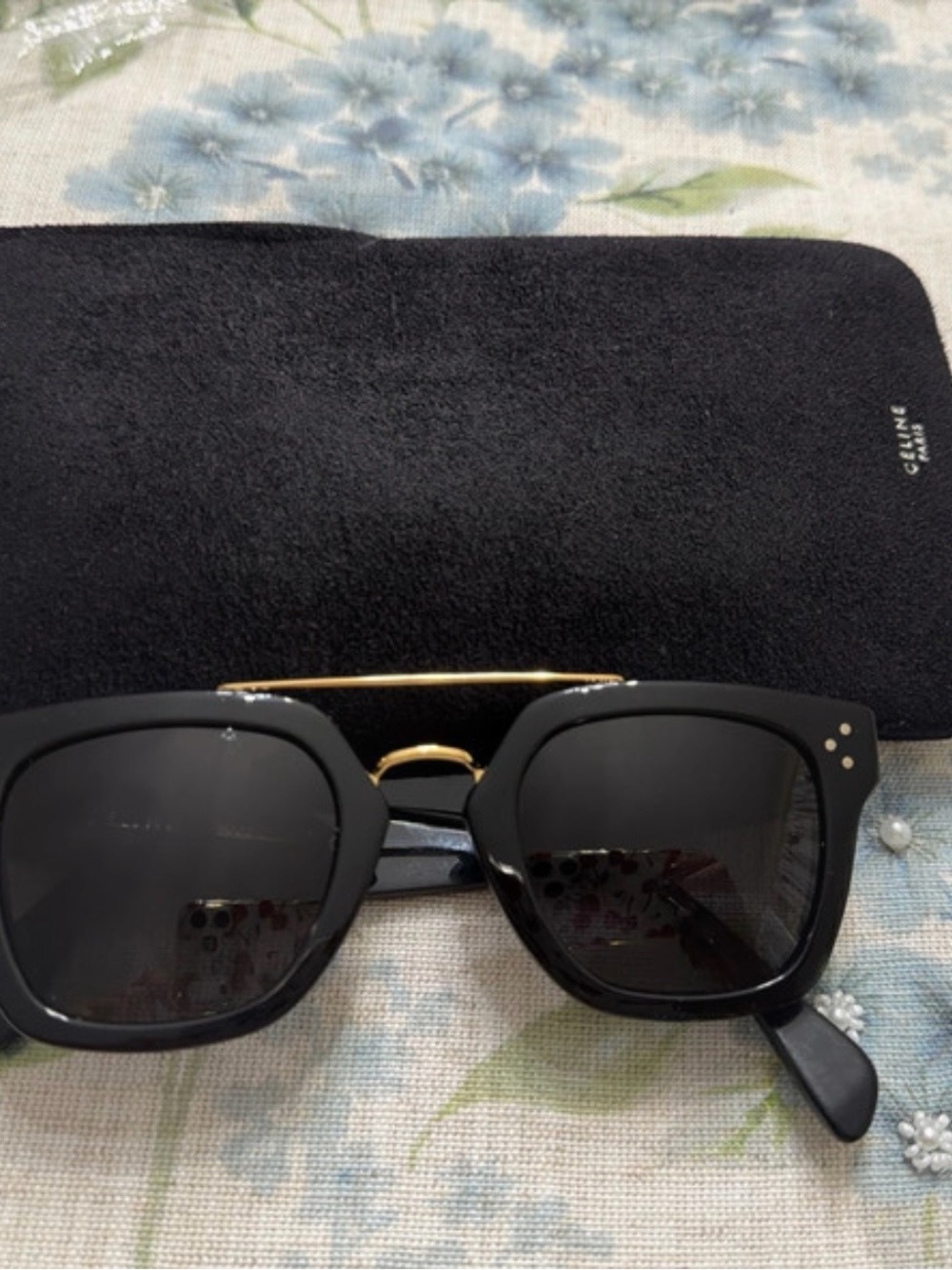 Celine Black Sunglasses with Gold Double Bridge